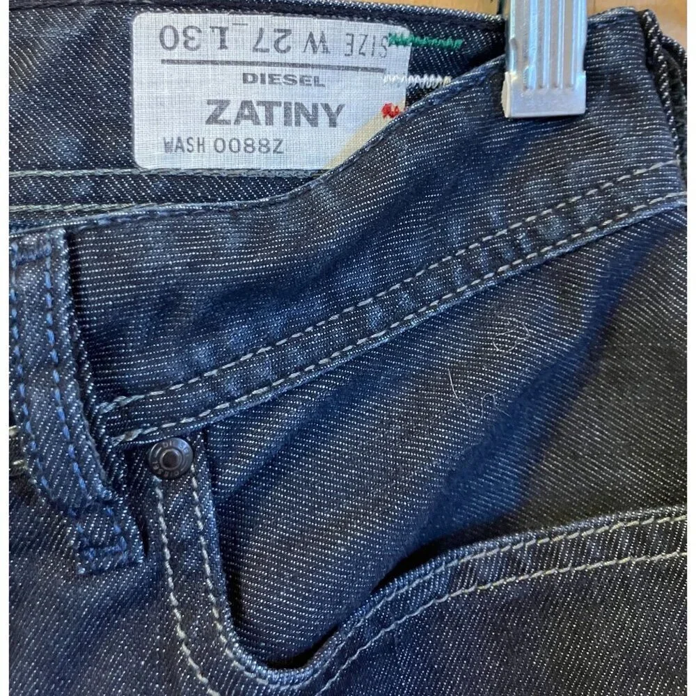 Diesel Mens Zatiny Italy Made Leather Trim Button Fly Jeans 30x27 Blue AN EXC